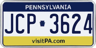 PA license plate JCP3624