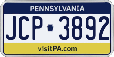 PA license plate JCP3892