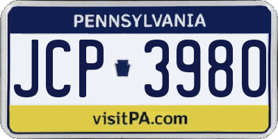 PA license plate JCP3980
