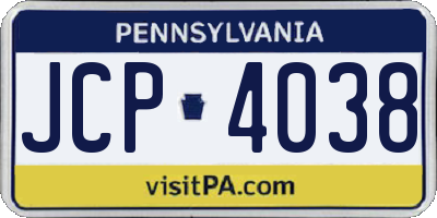 PA license plate JCP4038