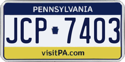 PA license plate JCP7403