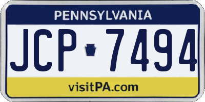 PA license plate JCP7494