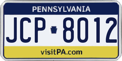 PA license plate JCP8012