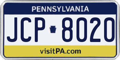 PA license plate JCP8020