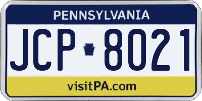PA license plate JCP8021