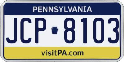 PA license plate JCP8103