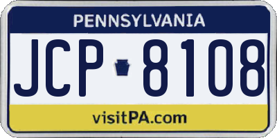 PA license plate JCP8108