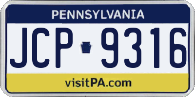 PA license plate JCP9316