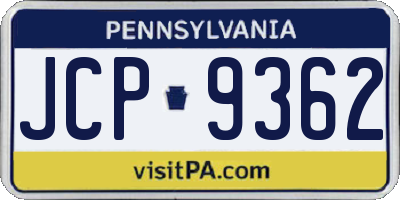 PA license plate JCP9362