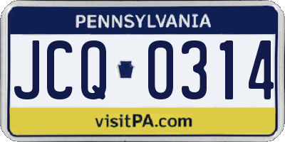 PA license plate JCQ0314