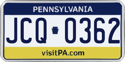 PA license plate JCQ0362