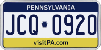 PA license plate JCQ0920