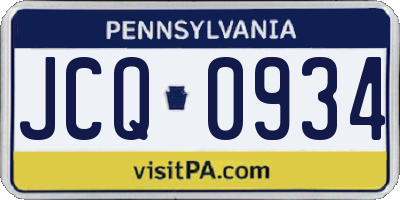 PA license plate JCQ0934