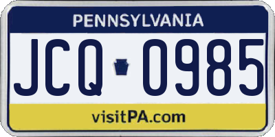 PA license plate JCQ0985