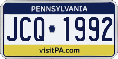 PA license plate JCQ1992