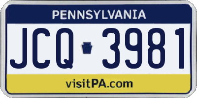PA license plate JCQ3981