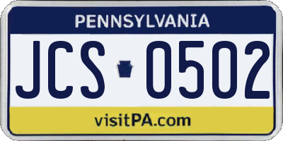 PA license plate JCS0502