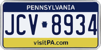 PA license plate JCV8934