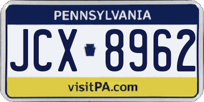 PA license plate JCX8962