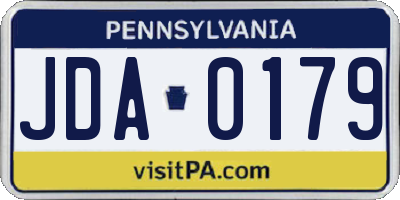 PA license plate JDA0179