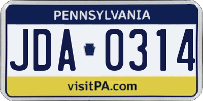 PA license plate JDA0314