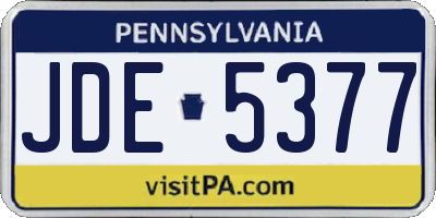 PA license plate JDE5377