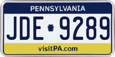 PA license plate JDE9289