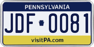 PA license plate JDF0081