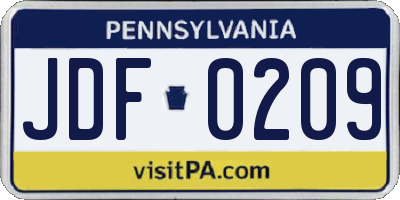 PA license plate JDF0209