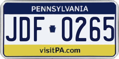 PA license plate JDF0265