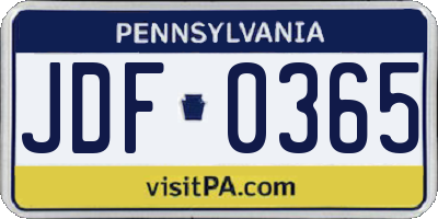 PA license plate JDF0365
