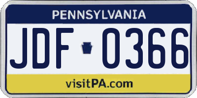 PA license plate JDF0366