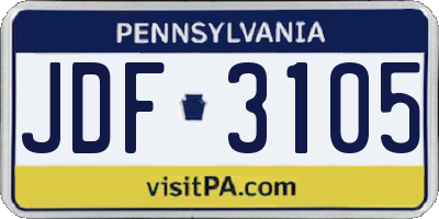 PA license plate JDF3105