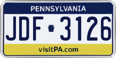 PA license plate JDF3126