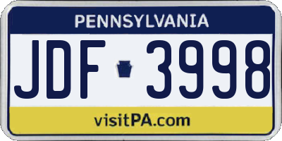 PA license plate JDF3998