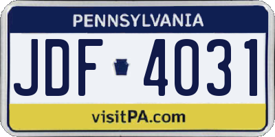 PA license plate JDF4031