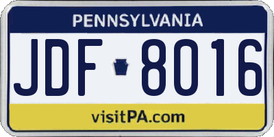 PA license plate JDF8016
