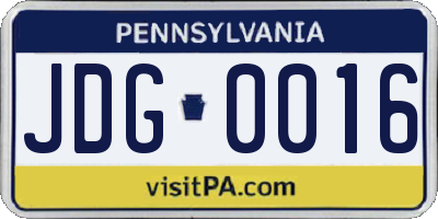 PA license plate JDG0016