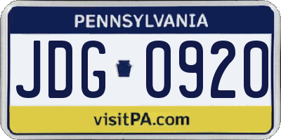 PA license plate JDG0920