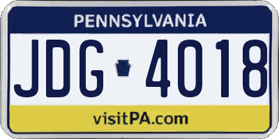 PA license plate JDG4018