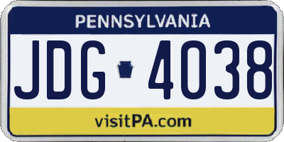 PA license plate JDG4038