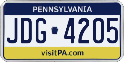 PA license plate JDG4205