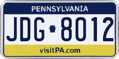 PA license plate JDG8012