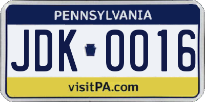 PA license plate JDK0016