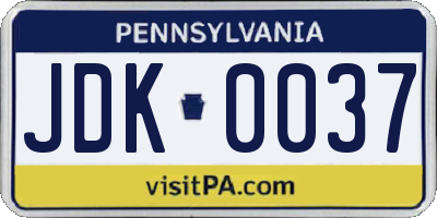 PA license plate JDK0037