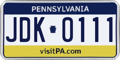 PA license plate JDK0111