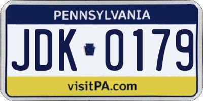 PA license plate JDK0179
