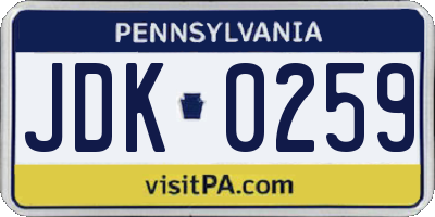 PA license plate JDK0259