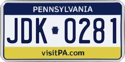 PA license plate JDK0281