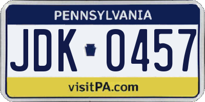 PA license plate JDK0457